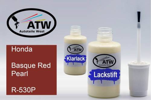 Honda, Basque Red Pearl, R-530P: 20ml Lackstift + 20ml Klarlack - Set, von ATW Autoteile West.